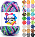 Velvet Chenille Yarn for Crocheting & Knitting - Soft, Thick, Bulky Chunky Purple Blue Velvet Yarn - 100g Ocean Tone