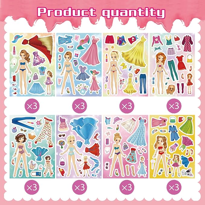Stickers for Kids, 24 Sheets Dress Up Stickers for Girls, Make Your Own Fairy Princess Sticker, Birthday Party Favor, Classroom Rewards, Art Craft