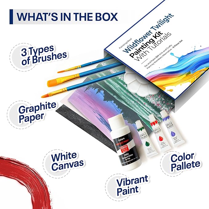 Painting4Real DIY Art Painting Kit for Adults – Learn to Paint Wildflower Twilight with Video Tutorials – 9 Pieces Acrylic Paint Set for Adults –Perfect Christmas Crafts & Holiday Gifts for Art Lover