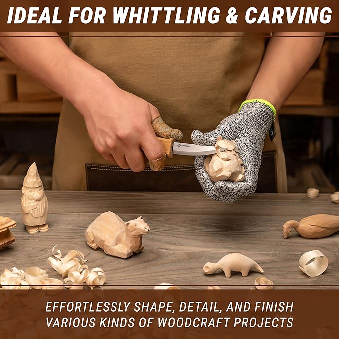 BeaverCraft Wood Carving Sloyd Knife C4s 3" - Whittling Knife with Leather Sheath for Carvers - Chip Wood Carving Tools for Beginner and Profi