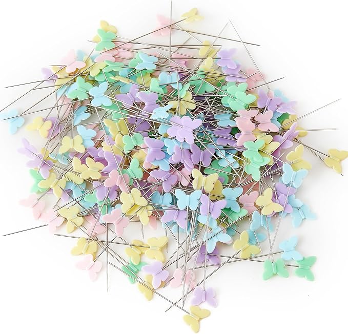 200 Pcs Colored Sewing Pins Flat Head Straight Pins with Storage Box, Butterfly Quilting Pin for Fabric Dressmaker DIY Craft and Decoration