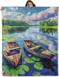 Rowboat Lake Nature Throw Blanket for Boys Girls Kids Adults Women, Fuzzy Warm Soft Cozy Flannel Blankets Gifts for Bedroom, Couch, Travel, Home Decor 40x50 in