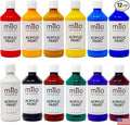 milo Acrylic Paint Set of 12 Colors | 8 oz Bottles | Student Primary Colors Acrylics Painting Pack | Made in the USA | Non-Toxic Arts & Crafts Paints for Artists & Hobby Painters