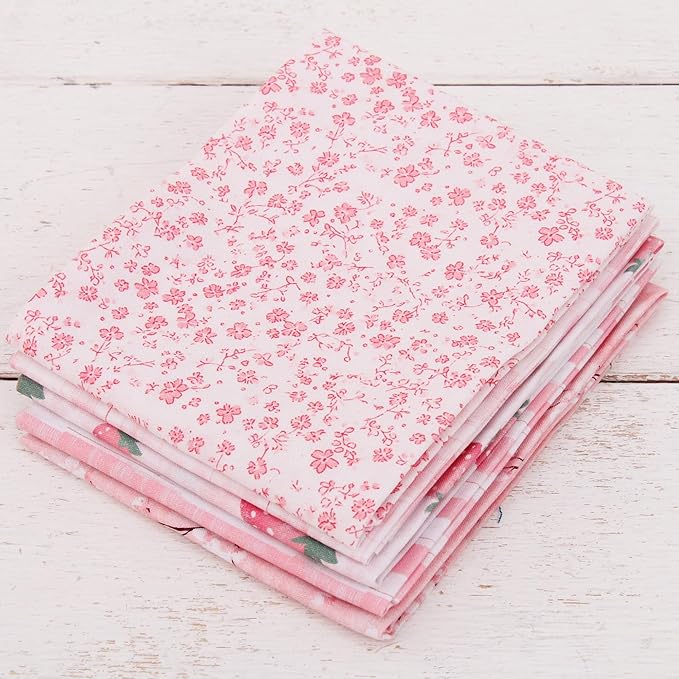 Threadart Exclusive 5 Fat Quarter Bundles - White and Pink Vintage Prints 100% Cotton Fabric - Premium 100% Cotton Quilting Fabric - No Duplicates - Full Size Fat Quarters 18"x21" - White and Pink