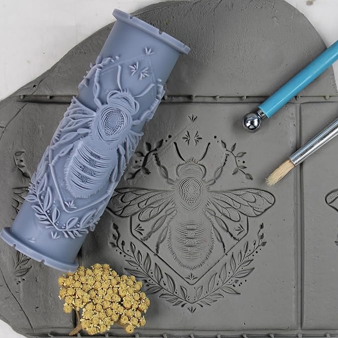 Honeybee Clay Texture Roller (4") - Insect Set #01 - Embossing Pattern Roller for Polymer & Ceramic Clay, Pottery & Crafts
