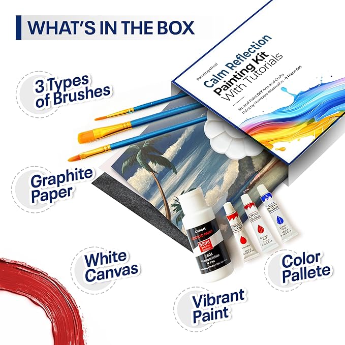Painting4Real DIY Art Painting Kit for Adults – Learn to Paint Calm Reflection with Video Tutorials – 9 Pieces Acrylic Paint Set for Adults –Perfect Christmas Crafts & Holiday Gifts for Art Lovers
