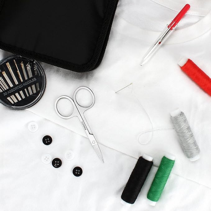 JUNING Sewing Kit with Case, 130 pcs Sewing Supplies for Home Travel and Emergency, Machine, Contains 24 Spools of Thread, Mending and Sewing Needles, Scissors, Thimble,Measuring Tape