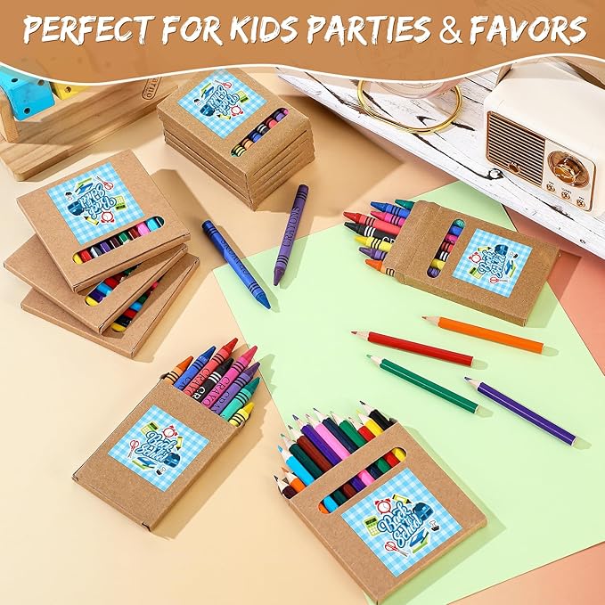 30 Sets Colored Pencils and Crayons Bulk Valentine's Day Gift Classroom Exchange Gift Class Prize, Craft Supplies in Box Mini Pencils Crayons Teacher Supplies, Cute Birthday Party Gifts