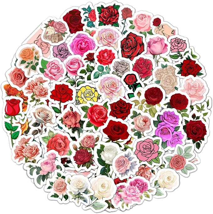 BulbaCraft Rose Stickers for Water Bottle and Laptop - Rose Party Supplies & Decorations, Waterproof Vinyl Decals, Flower and Botanical Stickers, Gifts for Women & Men
