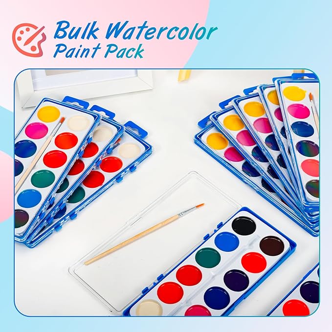 18 Pack Watercolor Paint Set,Washable Water Colors with Paint Brushes,Watercolor Paint Bulk for Kids,Water Color Paint for Classroom Parties Kindergarten and Art Activities