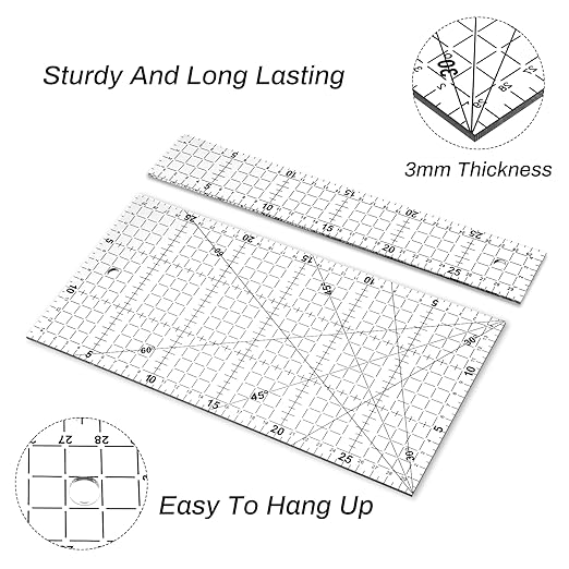 Sibba Quilting Ruler Sewing Ruler Acrylic Anti-Slip Metric Rulers Quilting Templates Cutting Rulers with Non-Slip Rings DIY Quiltings Tools with Clear Printed Lines for Precise Cutting