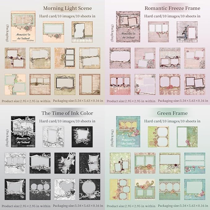 60 PCS Vintage Photo Frame Hard Card Scrapbook Stickers, Aesthetic Decorative Window Frame Sticker for Scrapbooking Supplies Junk Journal Handmade DIY Craft Decoration, Journaling Collage