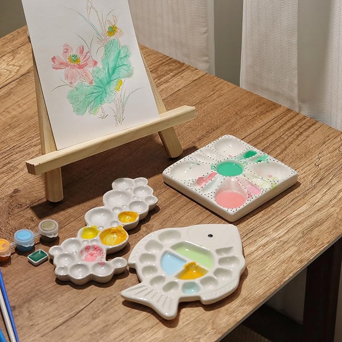 Ceramic Paint Palette - Portable Watercolor Trays for Artists | Easy-Clean Porcelain Mixing Palette with Thumb Stopper Unique Bubble Shape Design for Adult Kids and Travel Use