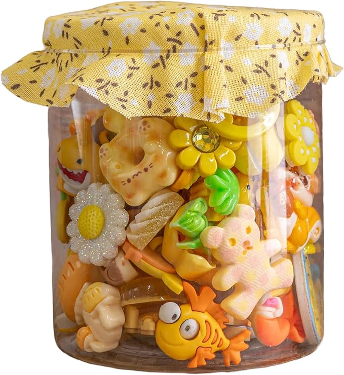 Holiday Magic Craft Button Jar | Christmas Embellishment Assortment, Sew-Thru, Loop-Back & Flat-Back Buttons for DIY Crafts, Christmas Ornaments Décor | 80 Pcs, Yellow