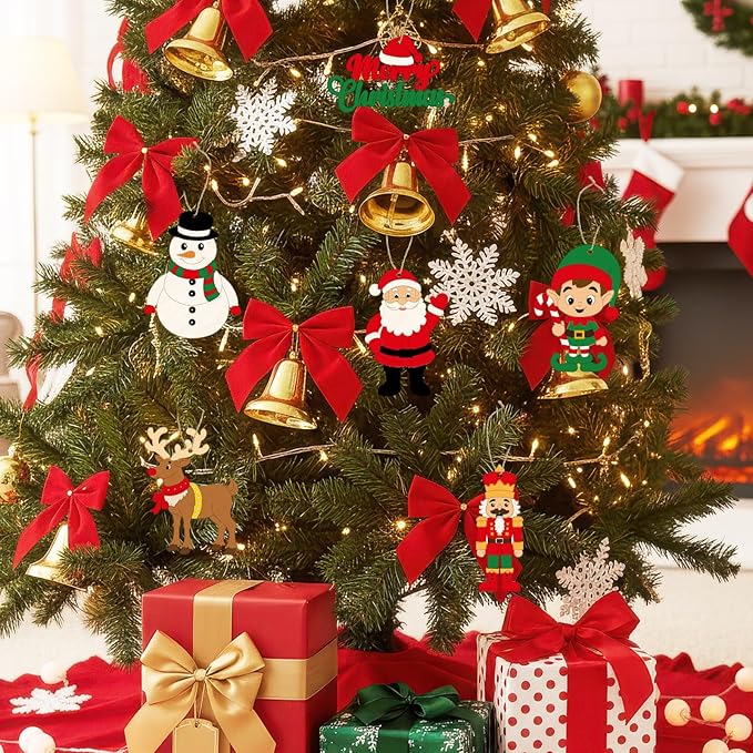 60 PCS Wooden Christmas Ornaments for Crafts, Cute Blank Unfinished Wood Christmas Tree Ornament, Xmas Wood Slices DIY Art Crafts, Holiday Home Wall Mantel Hanging Decorations Party Supplies