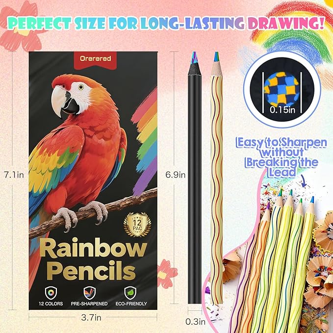 12 Colored Pencils Valentines Day Gifts for Kids Teen Girls Adult, Rainbow Pencils Party Favors Art Supplies Drawing Pencil, Back to School Gift, Easter Basket Gifts for Kids 8-12 Year Old