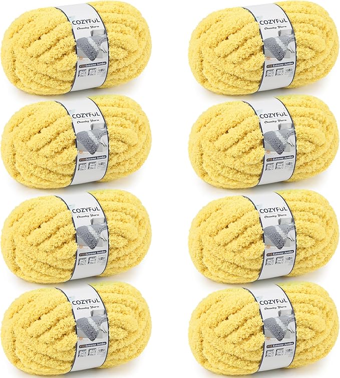 Chunky Yarn for Hand Knitting - #10 Chunky Chenille Yarn, Jumbo Big Thick Chunky Yarns for Crocheting, Super Bulky Chunky Knit Blanket Yarns, 8 Skein (25 yds 8 oz Each Skein), Yellow