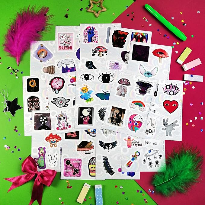 BulbaCraft 100Pcs Weirdcore Stickers, Weird Stickers for Adults, Weird Gifts, Psychedelic Decals, Trippy Decals, Weirdcore Accessories, Gifts for Women & Men