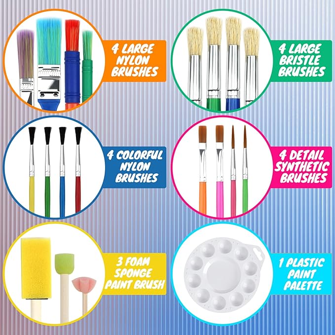 20 Pcs Painting Brushes for Kids, 19 Colorful Painting Brushes and 1 Paint Palette, All Purpose Paint Brush Value Pack for Acrylic, Watercolors & Washable Paints