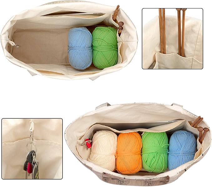 Yarwo Knitting Bag with Small Zipper Pouch, Yarn Tote for Knitting Needles, Skeins of Yarn and Knitting Supplies On the Go, Christmas & New Beginnings Gifts for Women, Tree (Patented Design)