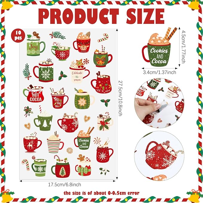 300 Pcs Hot Cocoa Winter Stickers Christmas Rustic Mini Winter Stickers Party Favors Aesthetic Waterproof Vinyl Decals Pack for Water Bottles Scrapbooking Laptop Luggage Phone Skateboard