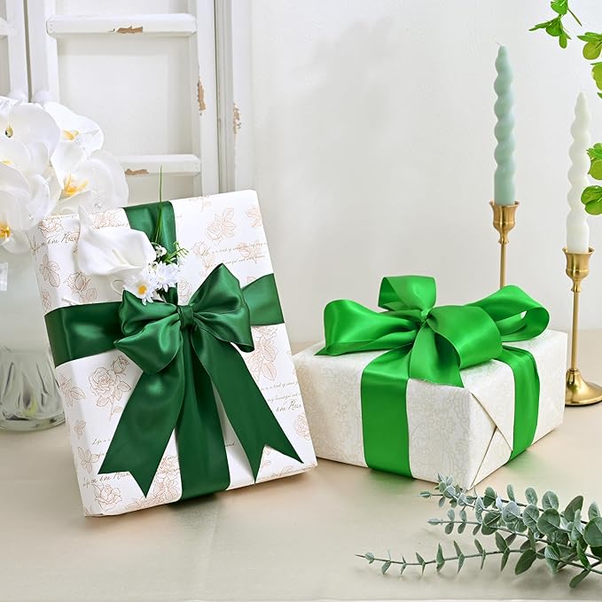 Double Face Forest Green Satin Ribbon 2 inch X 25 Yards Polyester Forest Green Ribbon for Gift Wrapping Very Suitable for Weddings Party Hair Bow Invitation Decorations and More