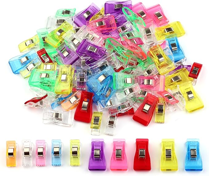 Pack of 100 Sewing Clips and Fabric Clip, Sewing Notions for Sewing Quilting Supplies, Crafting Tools Accessories, Paper Work, Assorted Colors (80 Small+20 Middle Plastic Clips)