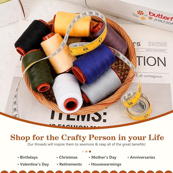 12PCS Sewing Thread Kit 30wt Spools,12 Colors,Assorted Colors Each 800 Yards of Polyester Threads for Sewing Hand and Machine,Stitching, Quilting, Serger (ZH-12PCSYMZBZQ)