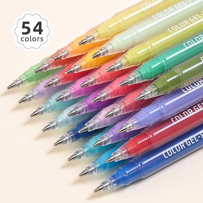 Acrylic Gel Pens for Coloring, 54 Colors Set 3D Acrylic Paint Pens with 1mm Bullet Tip for Adult Coloring, Gel Pens for Black Paper, Rock, Glass, Fabric, DIY and Art Crafts Supplies