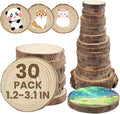 30Pcs 1.2"-3.1" Unfinished Natural Wood Slices, Round Wood with Tree Bark Discs Circles Cookies for DIY Arts & Crafts, Coaster, Christmas Ornaments, Rustic Wedding Decoration