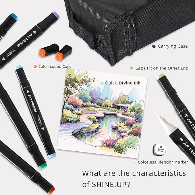 Alcohol Markers, 80 Colors Dual Tip Permanent Art Markers for Adult Coloring Book, Painting, Drawing, Alcohol Based with Base and Blender for Adult, Artists