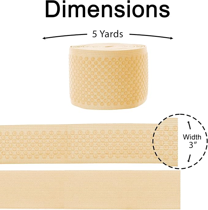 Mandala Crafts 3 Inch Elastic Silicone Gripper Tape for Clothing - 5 Yds Dotted Non Slip Elastic Band for Sewing - Blonde Silicone Flat Fabric Stretchy Ribbon Straps