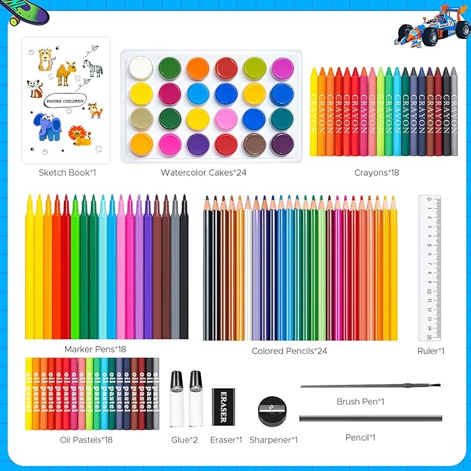 homicozy Art Supplies Kit for Kids Ages 4-12,Blue Art Case Coloring Set,Drawing Kits with Markers, Crayons,Colored Pencils,Oil Pastels,Coloring Book,School Supplies,Gift for Boys Kids Artist Age 4+