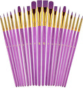 Paint Brushes Set, 2Pack 20 Pcs Paint Brushes for Acrylic Painting, Oil Watercolor Acrylic Paint Brush, Artist Paintbrushes for Body Face Rock Canvas, Adult Drawing Arts Crafts Supplies, Purple