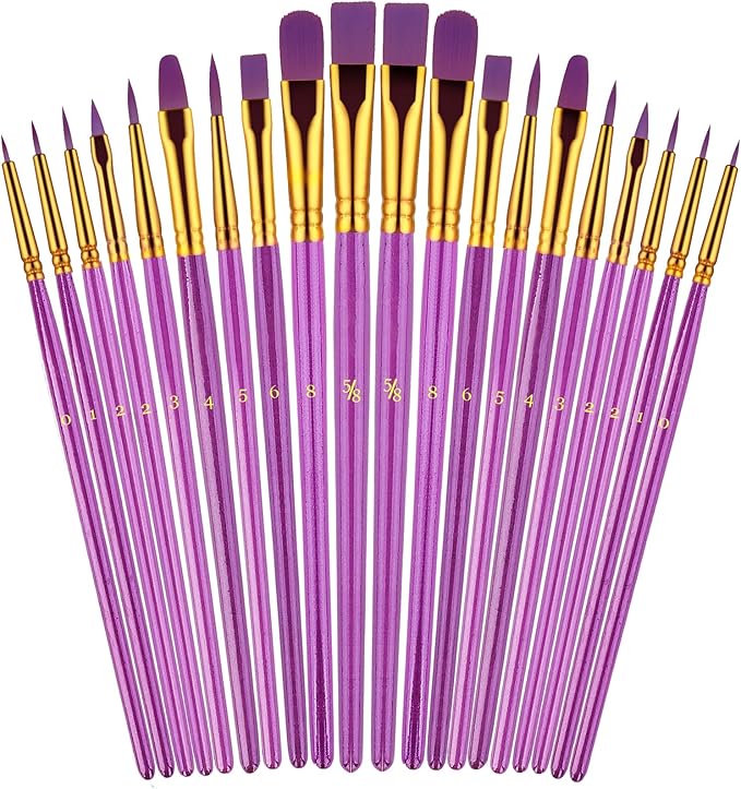Paint Brushes Set, 2Pack 20 Pcs Paint Brushes for Acrylic Painting, Oil Watercolor Acrylic Paint Brush, Artist Paintbrushes for Body Face Rock Canvas, Adult Drawing Arts Crafts Supplies, Purple
