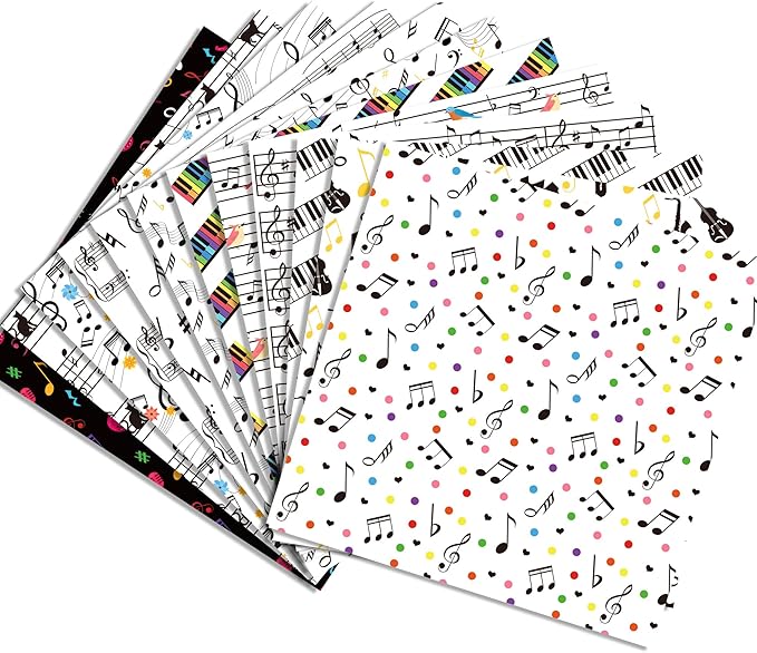 24 Sheets Musical Notes Scrapbook Paper Pad Double-Sided Black White Music Themed Pattern Decorative Craft Paper for Card Making Photo Album Journal DIY Craft, 11.8'' x 11.8''