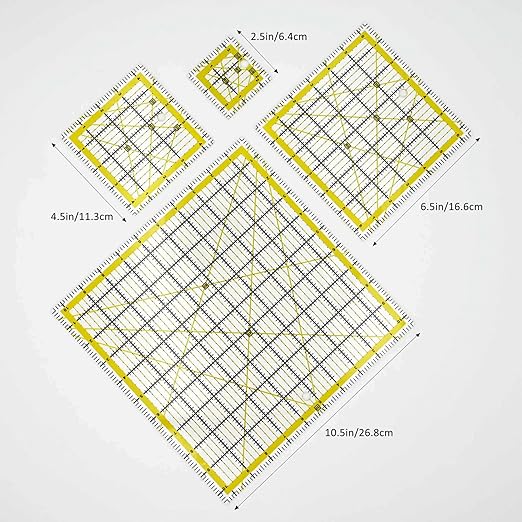 Quilting Rulers,Sewing Rulers,4 Piece Quilting Square Templates Yellow(2.5"X2.5",4.5"X4.5",6.5"X6.5",10.5"X10.5")