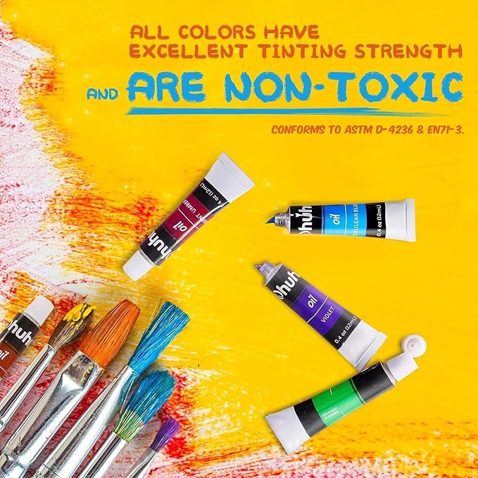 Ohuhu Oil Paint Set, 24 Oil-Based Colors, 12ml/0.42oz x 24 Tubes Non-Toxic Oil Painting Set Supplies for Canvas Painting Artist Kids Beginners Adults Classroom DIY Art Supplies Gift