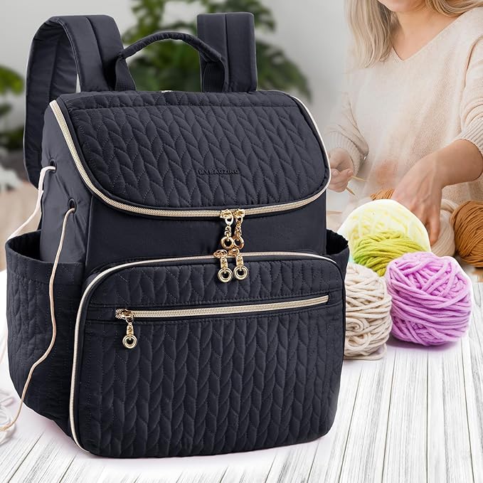 Knitting Bag Backpack, Large Crochet Backpack - Crochet Bag Organizer, Yarn Storage Organizer - Yarn Holder with 10 Pockets for Crochet Accessories, Knitting & Crochet Supplies, Crochet Gift