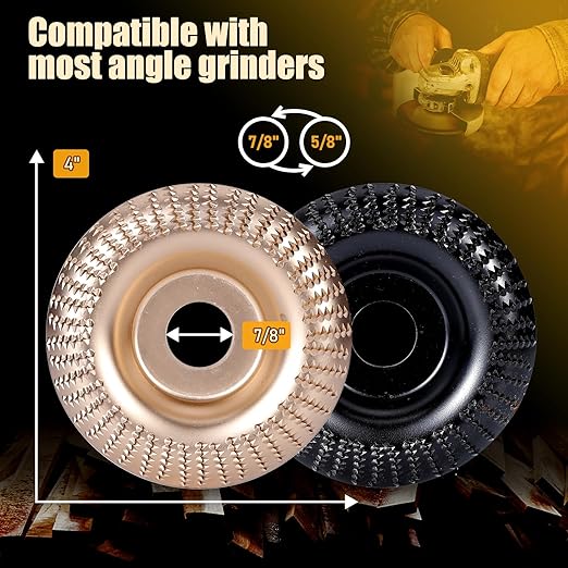 5PC Angle Grinder Wood Carving Disc Set, 4" & 4 1/2" Compatible, 5/8" Arbor, Wood Shaper & Stump Grinder Teeth