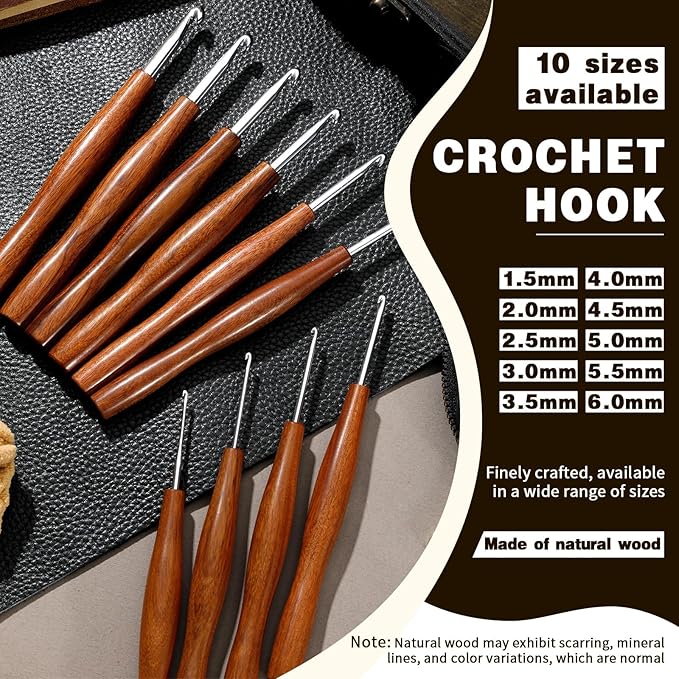 Nitlak 3 Pcs Crochet Hook, 3 Size Aluminum Ergonomic Crochet Hook with Wooden Handle for Arthritic Hands, Beginners, Crochet Needles for Knitting (3.5mm/4.5mm/5.5mm)