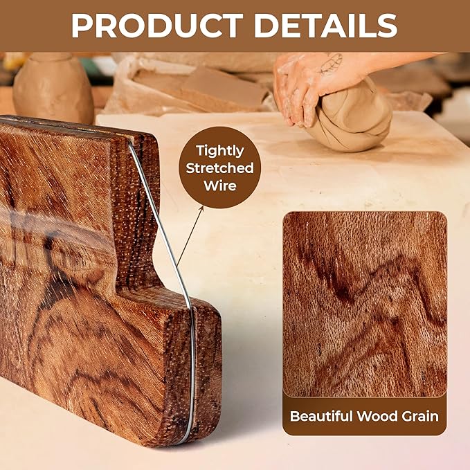 VTUNA Clay Bevel Cutter – Angle Cutting Tool for Pottery & Ceramics, Wood Handle & Steel Wire for Slab Building Projects