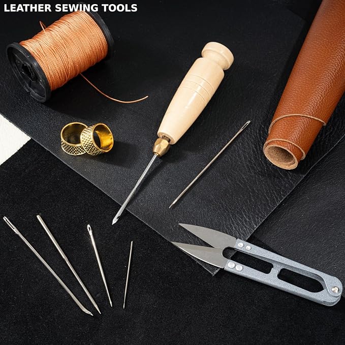 Upholstery Sewing Kit, Heavy Duty Sewing Kit with Upholstery Needle and Thread, Canvas Repair Kit Include Sewing Awl & Leather Sewing Needles and Nylon Thread for Repairing Leather, Shoes, Furniture