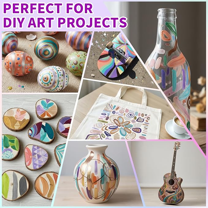 TANMIT 32 Colors Metallic Marker Pens, Dual Tip Acrylic Paint Pens Markers for Black Paper, Scrapbooking, Rock Painting, Wood, Canvas, Stone, Glass, Ceramic, DIY Crafts Making Art Supplies