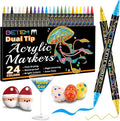 Betem Acrylic Paint Markers, Dual Tip 24 Colors Acrylic Paint Pens with Brush Tip and Fine Point, Art Supplies for Rock, Wood, Canvas, Stone, Glass, Ceramic, Rock Painting Christmas Gift