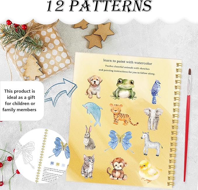 VRSHMB Beginner Watercolor Workbook with 12 Colors - Watercolor Paint Book & Art Gift for Beginners and Adults (Elephant)