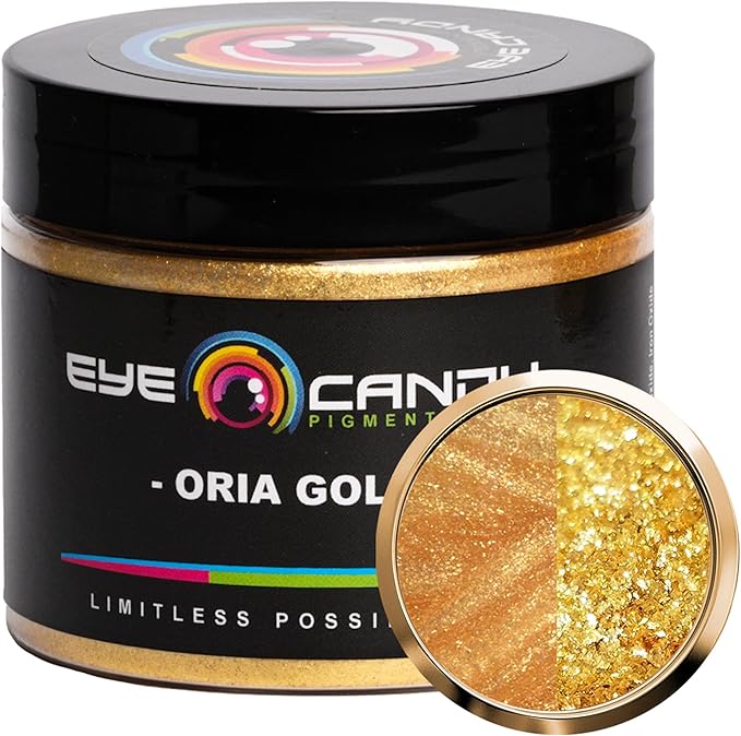 Eye Candy Pigments Premium Gold Mica Powder - Oria Gold (50gr) - for Epoxy, Resin, Soap, Paint, Woodworking, Acrylic Pouring, Bath Bombs, Fishing Lures - DIY Arts and Crafts Additive