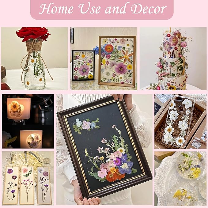 110P 4 Color Long Stem Dried Flowers for Crafts, Real Natural Pressed Flowers in Mixed Tones for Resin Art, DIY Crafts, Jewelry & Candle Decor – Tweezers Included