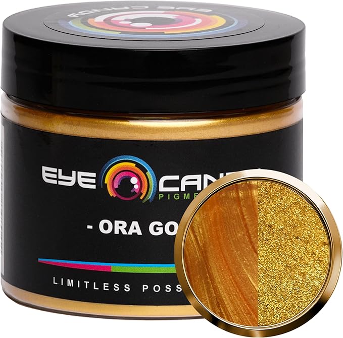 Eye Candy Pigments Premium Gold Mica Powder - Ora Gold (50gr) - for Epoxy, Resin, Soap, Paint, Woodworking, Acrylic Pouring, Bath Bombs, Fishing Lures - DIY Arts and Crafts Additive