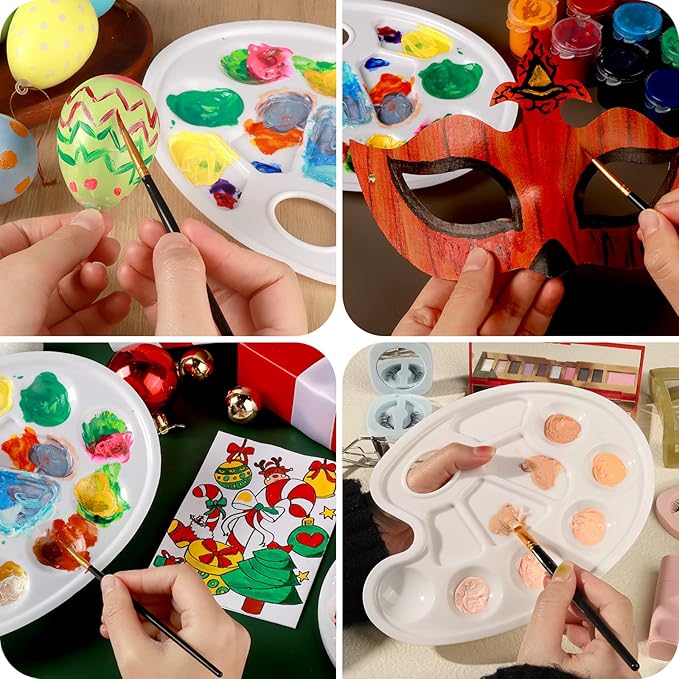 FANDAMEI Oval Paint Tray Palettes, 8 PCS Plastic White Paint Tray Palettes, Paint Palettes Paint Pallets with Thumb Hole for Adults & Kids, for Painting or DIY Craft Class, 9 x 6.7 Inch